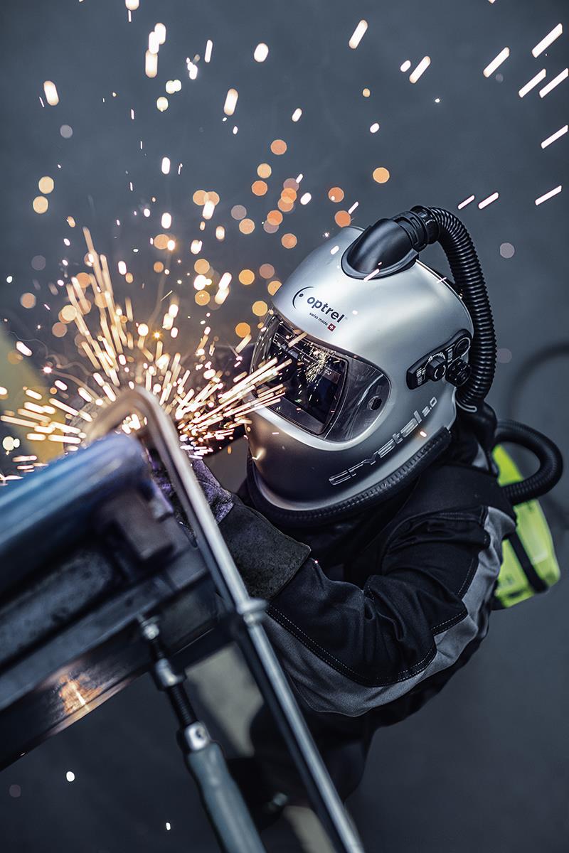 4530.050  Optrel Crystal 2.0 Silver Auto Darkening Welding Helmet and E3000X 18 Hours PAPR System, Ready to Weld Package